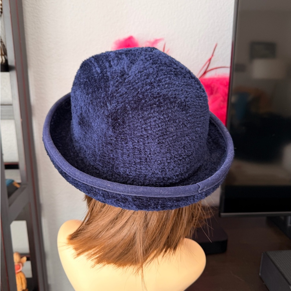 Navy Chenille Bowler Hat - Picture 3 of 7